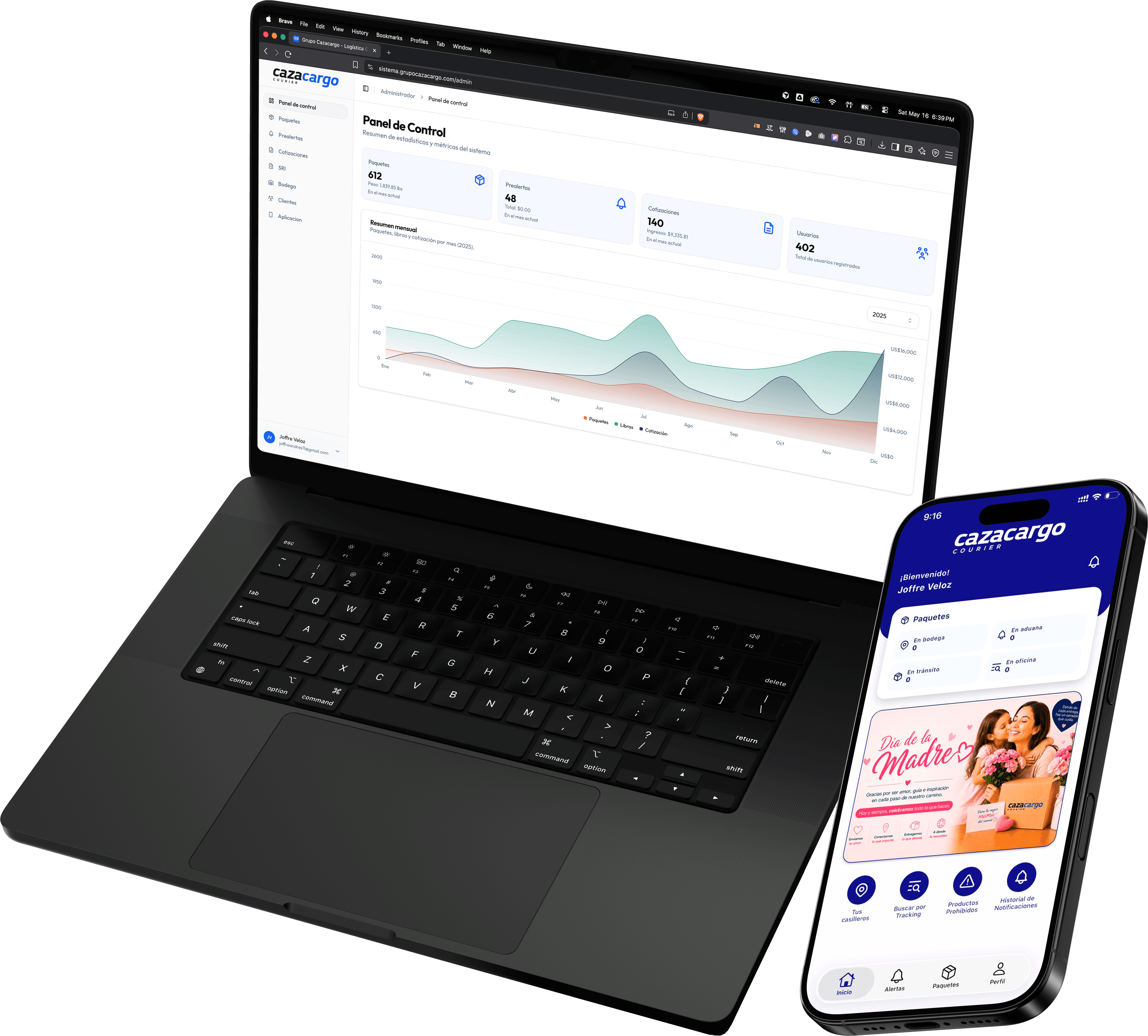 Mockup de producto en laptop — CazaCargo
