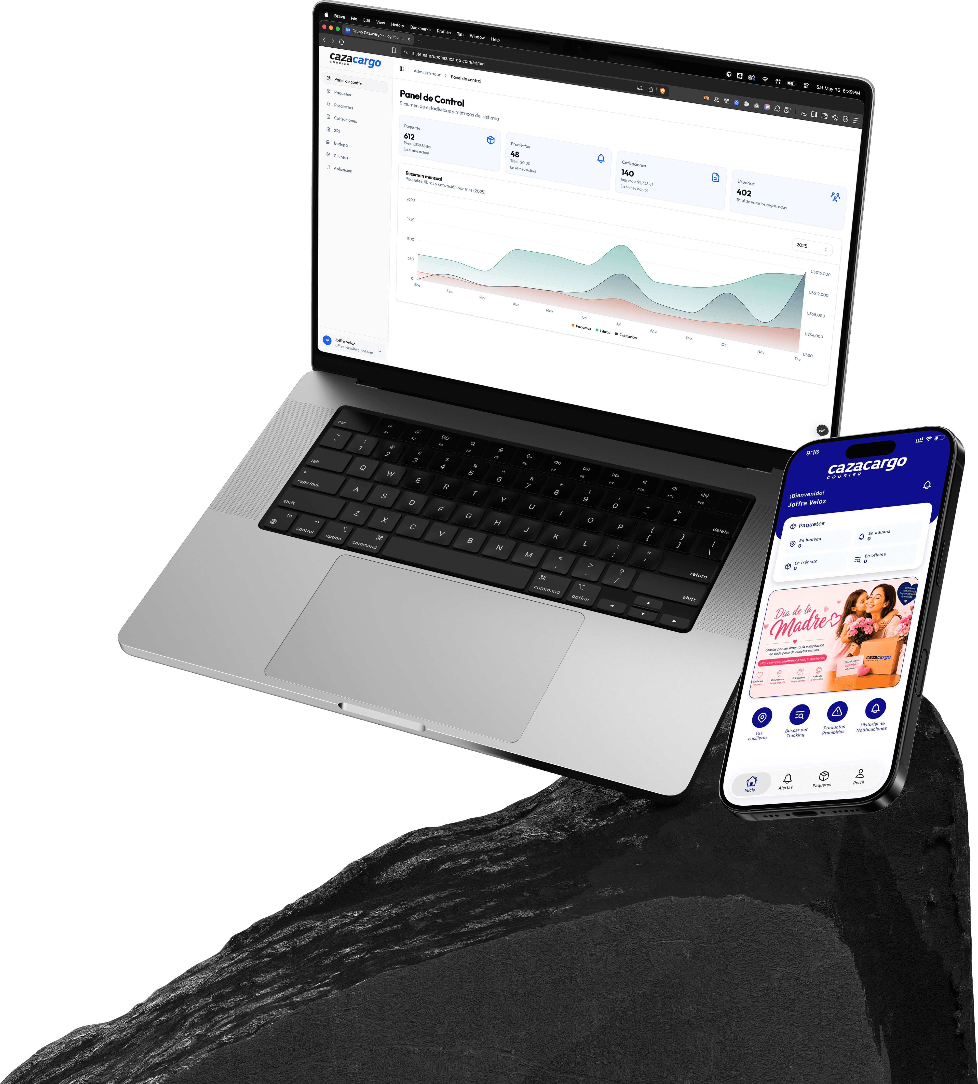 Mockup de producto en laptop — CazaCargo